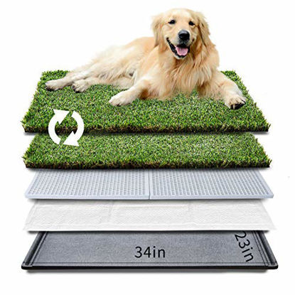 Picture of HQ4us Dog Grass pad with Tray Large Dog Litter Box Toilet 34×23, 2×Artificial Grass for Dogs ,Pee pad, Realistic, Bite Resistance Turf, Less Stink, Potty for Balcony,