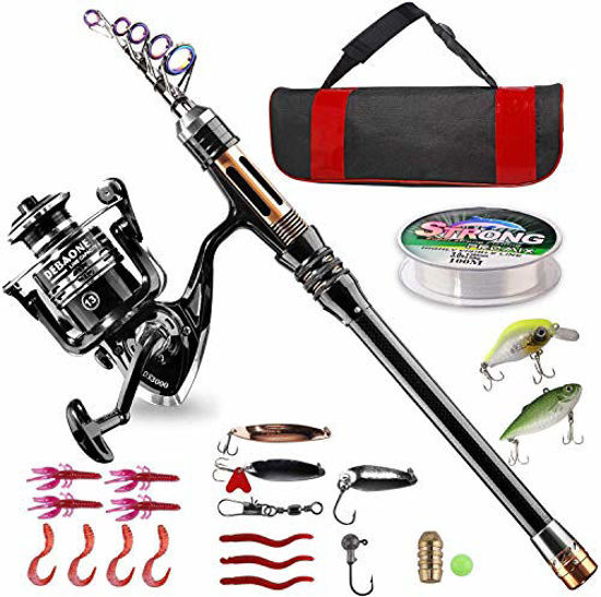 GetUSCart- BlueFire Fishing Rod Kit, Carbon Fiber Telescopic Fishing Pole  and Reel Combo with Spinning Reel, Line, Lure, Hooks and Carrier Bag, Fishing  Gear Set for Beginner Adults Saltwater Freshwater(2.1M)