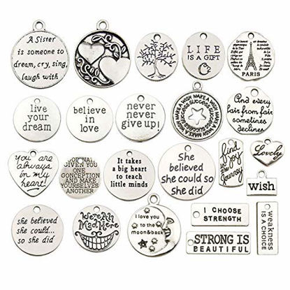 Picture of WOCRAFT 40pcs Inspiration Words Charms Craft Supplies Beads Charms Pendants for Jewelry Making Crafting Findings Accessory for DIY Necklace Bracelet (M331)