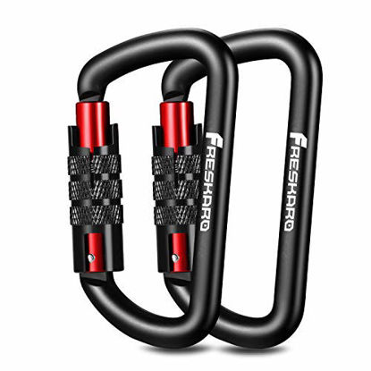 Picture of 3inch Locking Carabiner Clips-Twist Auto Lock Caribeener, Heavy Duty keychain key carabeaner hooks, 7075 Aerial Aluminum Ultra Light, for Hammock, Hiking, Yoga Swing, Camping, Backpack etc, Black