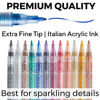 Picture of Glitter Paint Pens for Rock Painting, Stone, Ceramic, Glass, Wood, Fabric, Scrapbooking, DIY Craft Making, Art Supplies, Card Making, Coloring. Set of 12 Acrylic Glitter Markers Extra-Fine Tip 0.7mm