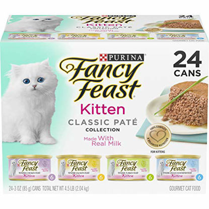 Picture of Purina Fancy Feast Grain Free Pate Wet Kitten Food Variety Pack, Kitten Classic Pate Collection, 4 flavors - (24) 3 oz. Boxes