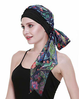Picture of Lightweight Chemo Turbans Hats Headbands Sold in USA Cancer Turbin Turbanets for Patients Black Green