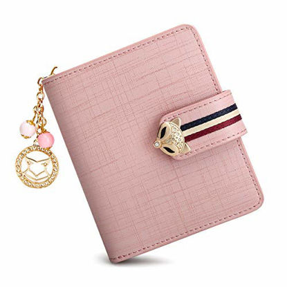 Picture of Small Leather Wallets for Women, Split Cowhide Gift Box Packing Ladies Bifold Purses with Zipper Coin Pocket Women's Mini Zip Around Wallets Girls Compact Card Case Purse Credit Card Holders (Pink)