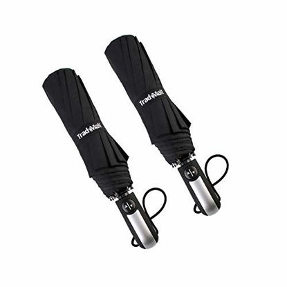 Picture of TradMall 2 Pack Travel Umbrella Windproof 46 Inches Large Canopy Reinforced Fiberglass Ribs Auto Open & Close, Black