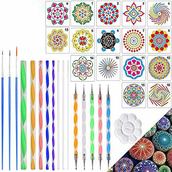 32PCS Mandala Dotting Tools Set, Mandala Painting Dotting Stencils Kit, Pen  Ball Stylus Dotting Art Tools for Painting Rocks, Clay Pottery Craft