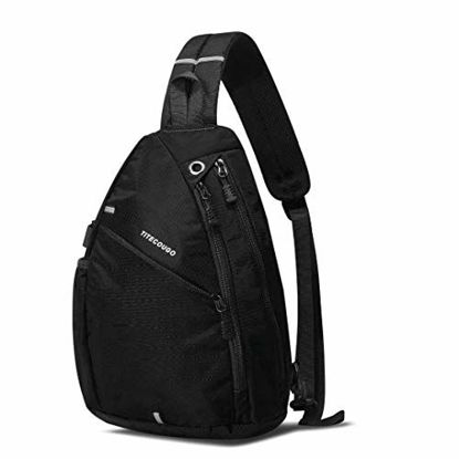 Picture of TITECOUGO Sling Backpack Travel Shoulder Bag Lightweight Chest Daypack One Strap Crossbody Bags Camp Day Packs for Women and Men Hiking Accessories Large Black