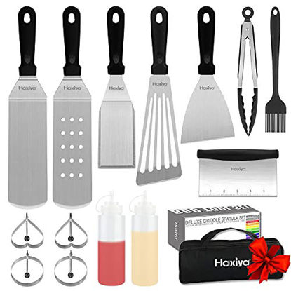 Picture of HAXIYA Flat Top Griddle Accessories Kit for Blackstone and Camp Chef Griddle - 15 Pieces Stainless Steel Griddle Tools Set with Carry Bag, Spatula, Scraper, Egg Rings for Teppanyaki & Gas Grill