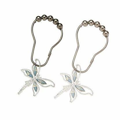 Picture of Aimoye Crystal Dragonfly Shower Curtain Hooks - Brushed Nickel Rings with Rhinestones Dragonfly Pendant,Rust Proof Silver Metal Curtain Hangers