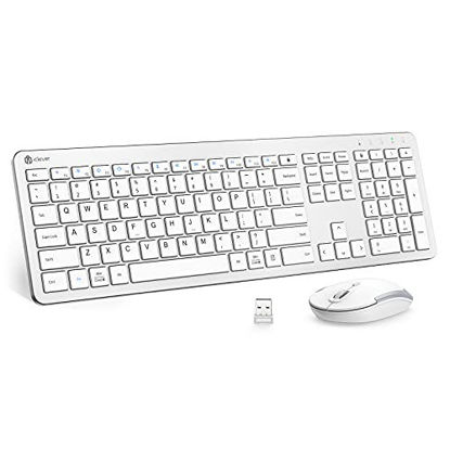 Picture of iClever GK08 Wireless Keyboard and Mouse - Rechargeable Wireless Keyboard Ergonomic Full Size Design with Number Pad, 2.4G Stable Connection Slim White Keyboard and Mouse for Windows, Mac OS Computer