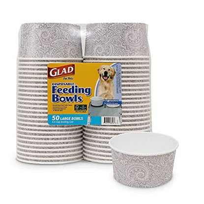 Picture of Glad for Pets Disposable Feeding Bowls | Large Disposable Dog Bowls in Gray Pattern | 3.5 Cup Feeding Size, 25 Count - Dog Bowls are Great for Dry and Wet Dog Food or Water