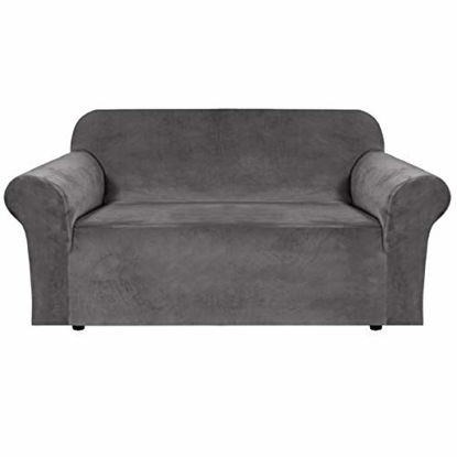 Picture of H.VERSAILTEX Stretch Velvet Loveseat Covers for 2 Cushion Couch Covers for Living Room Sofa Covers Slipcovers with Non Slip Straps Bottom, Ultra Thick Comfy Velour (Width 58"-72", Grey)