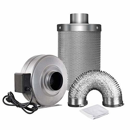 Picture of iPower GLFANXINL4FILT4MD25C 4 Inch 190 CFM Inline Fan with Air Carbon Filter and 25 Feet Ducting Combo for Grow Tent Ventilation, Grey