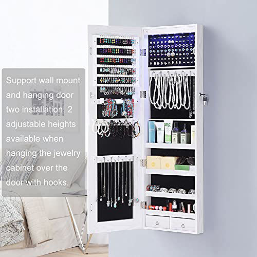 GetUSCart GISSAR Full Length Mirror Jewelry 6 LEDs Jewelry Armoire Wall Mounted Over