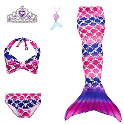Picture of 5Pcs Girls Swimsuit Mermaid Tails for Swimming Princess Bikini Bathing Suit Set Can Add Monofin for 4T 6T 8T 10T 12T