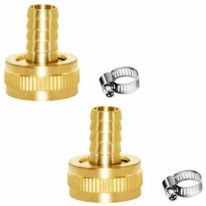 Picture of Joywayus 2Pcs 1/2" Barb x 3/4" Female GHT Thread Swivel Brass Garden Water Hose Pipe Connector Copper Fitting with Stainless Clamp House/Boat/Lawn/Power Wash/Irrigation