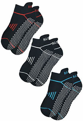 Picture of RATIVE Anti Slip Non Skid Barre Yoga Pilates Hospital Socks with grips for Adults Men Women (Medium, 3-pairs Line(red+white+blue))