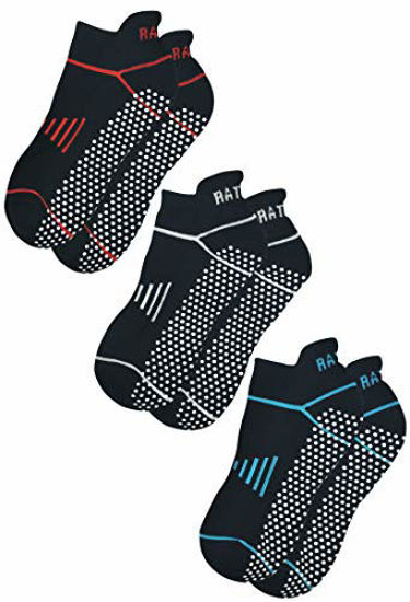 GetUSCart- RATIVE Anti Slip Non Skid Barre Yoga Pilates Hospital Socks with  grips for Adults Men Women (Medium, 3-pairs Line(red+white+blue))