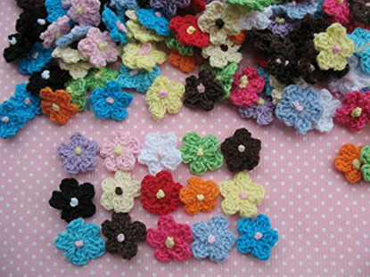 Picture of YYCRAFT Pack of 100 Crochet Small Daisy Fabric Satin Craft Sewing Appliques DIY Diameter 16mm Flower Mixed Assorted Color