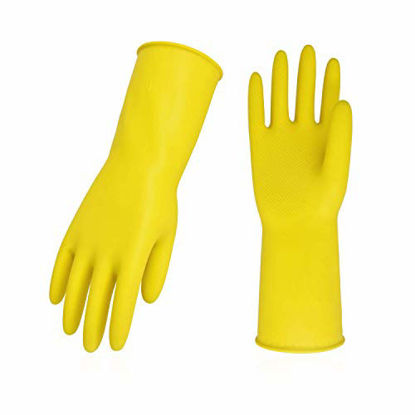 Picture of Vgo 10-Pairs Reusable Household Gloves, Rubber Dishwashing gloves, Extra Thickness, Long Sleeves, Kitchen Cleaning, Working, Painting, Gardening, Pet Care (Size S, Yellow, HH4601)