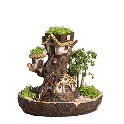Picture of NCYP 10.5inches Forest Fairy Garden Miniature Stump Sweet House Resin Planter for Succulents Cactus DIY Modern Gardening Treehouse Sculpture Multilayer Decorative Flower Pot (No Plants)