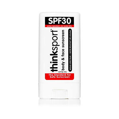 Picture of Thinksport SPF 30 Face & Body Mineral Sunscreen Stick - Safe, Natural, Water Resistant Sun Cream - Vegan, Reef Friendly UVA/UVB Sun Protection for Sports & Active Use, 0.64oz