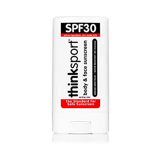 Picture of Thinksport SPF 30 Face & Body Mineral Sunscreen Stick - Safe, Natural, Water Resistant Sun Cream - Vegan, Reef Friendly UVA/UVB Sun Protection for Sports & Active Use, 0.64oz