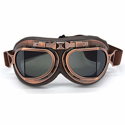 Picture of evomosa Motorcycle Goggles Vintage Pilot Style Cruiser Scooter Goggle Outdoor Sand Goggles Bike Racer Cruiser Touring Eyewear for Half Helmet