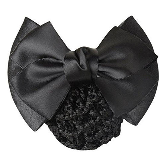 Picture of AKOAK 2 Pcs Black Bowknot Decor Snood Net Barrette Hair Clip Bun Cover
