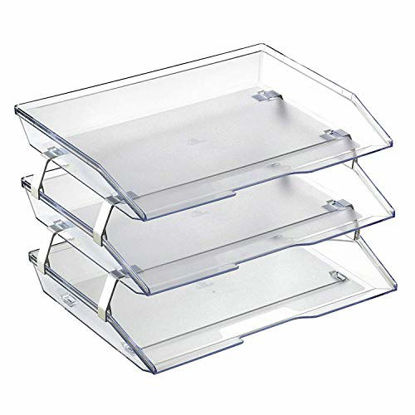 Picture of Acrimet Facility 3 Tier Letter Tray Side Load Plastic Desktop File Organizer (Clear Crystal Color)