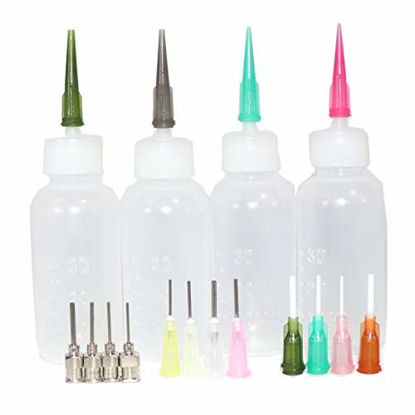 Picture of Multi Purpose Precision Applicator Set 4 pcs 1 Oz.Bottle and 16 pcs Needle Tips Sizes for Henna Tattoo Body Art Paint Paper Quilling Glue