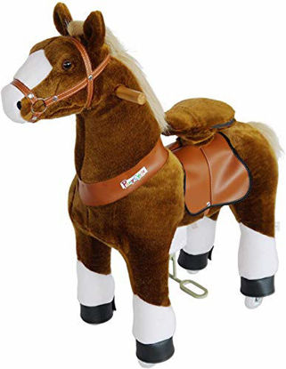 Picture of PonyCycle Official Riding Horse Toy with Brake, Sound & Pedal Pad Mechanical Pony Brown Giddy up Pony Plush Walking Animal U3 for Age 3-5 Years - Ux324