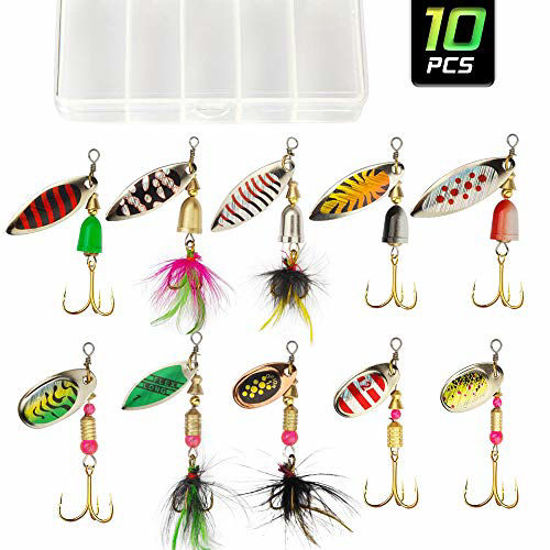 GetUSCart- Akataka Fishing Lures Spinnerbaits 10Pcs, Bass Trout Salmon Hard  Metal Spinner Baits Kit with 1 Tackle Boxes by Tbuymax