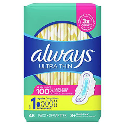 Picture of ALWAYS Ultra Thin Size 1 Regular Pads With Wings Unscented, 46 Count (Pack of 1)