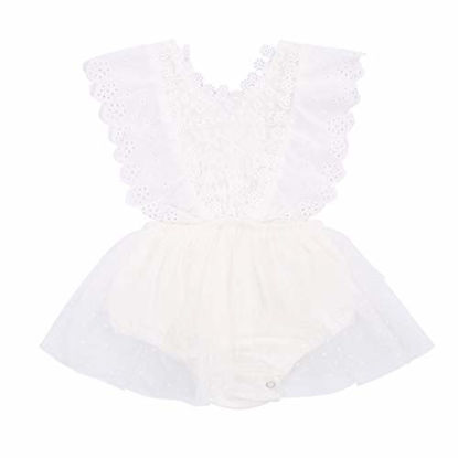 Picture of Newborn Infant Baby Girls Butterfly Sleeve Romper Clothes Ruffle Lace Bodysuit Tutu Dress Jumpsuit Princess Outfit (White, 6-12 Months)