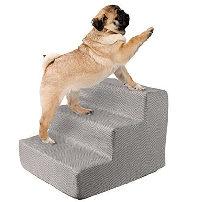 Picture of Pet Stairs - Foam Pet Steps for Small Dogs or Cats, 3 Step Design, 2-Tone Removable Cover - Non-Slip Dog Stairs for Home or Vehicle by PETMAKER (Gray)