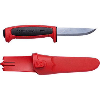 Picture of Morakniv Craftline Basic 511 High Carbon Steel Fixed Blade Utility Knife and Combi-Sheath, 3.6-Inch Blade, Red and Black, One Size (M-12772)