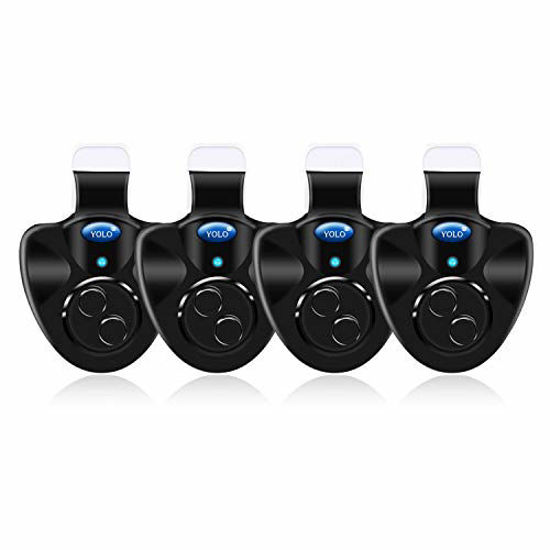 Picture of 4 Pcs Black Electronic LED Light Fishing Bite Sound Alarm Alert Bell Clip On Fishing Rod