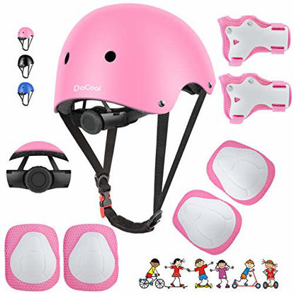 Picture of DaCool Kids Bike Helmet Skateboard Knee Pads - Toddler Helmet Adjustable for 3~8yrs Girls Boys Child Kids Protective Gear Set for Sport Cycling Bike Roller Skating Scooter Rollerblade,Pink