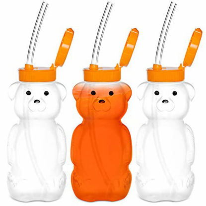 Picture of Special Supplies Juice Bear Bottle Drinking Cup Long Straws, 3 Pack, Squeezable Therapy and Special Needs Assistive Drink Containers, Spill Proof and Leak Resistant Lids