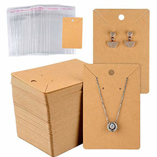 GetUSCart MIAHART 150 Set Earring Card with 150 Pcs Bags Earring Card Holder Blank Kraft Paper Tags for DIY Ear Studs Necklace Jewelry Display Brown