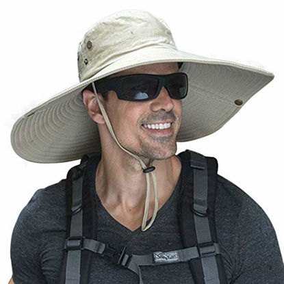 Picture of 6" Wide Brim Sun Protection Hat Outdoor Hiking Bucket Cap,Unisex Beach Fishing Safari Garden Lawn Yard Work Boonie Hat