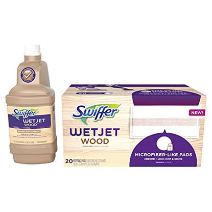 Picture of Swiffer WetJet Mops for Floor Cleaning, Hardwood Floor Cleaner, Mopping Refill Bundle, Includes: 20 Pads, 1 Cleaning Solution