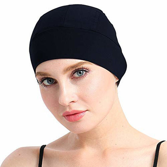 Picture of Man Elastic Lightweight Bamboo Night Sleep Cap for Chemo Patients Hair Loss Black