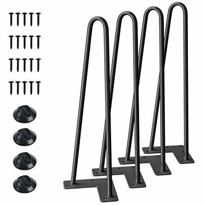 Picture of SMARTSTANDARD 16 Inch Heavy Duty Hairpin Furniture Legs, Metal Home DIY Projects for Nightstand, Coffee Table, Desk, etc with Rubber Floor Protectors Black 4PCS