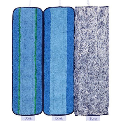Picture of Bona Multi-Surface Floor Microfiber Pad Pack, 3 Count 18.31" x 5.12", Blue
