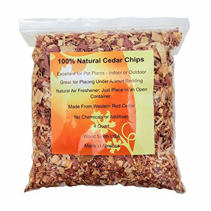 Picture of 100% Natural Cedar Shavings | Mulch | Great for Outdoors or Indoor Potted Plants | Dog Bedding (4 Quart)