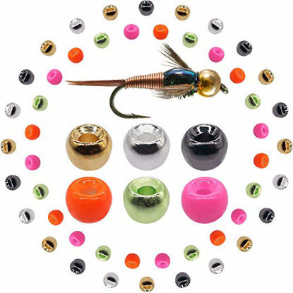 Picture of XFISHMAN Tungsten-Fly-Tying-Beads-Heads-Assortment Fly Tying Materials Nymph for Fly Fishing Tungsten Beads 60 Pack (7/64 2.8mm6 Colors  60 Pack)