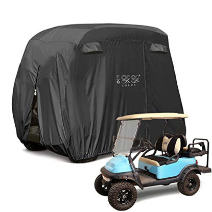 Picture of 10L0L 4 Passenger Golf Cart Cover Fits EZGO, Club Car and Yamaha, 400D Waterproof Durable Polyester Golf Cart Cover with Three Zipper Doors Windproof Sunproof - Black