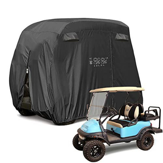 Picture of 10L0L 4 Passenger Golf Cart Cover Fits EZGO, Club Car and Yamaha, 400D Waterproof Durable Polyester Golf Cart Cover with Three Zipper Doors Windproof Sunproof - Black